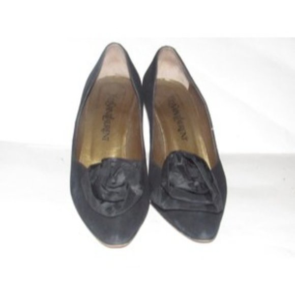 Saint Laurent RETRO Mod Black Suede w Chiffon Rose - Picture 2 of 10